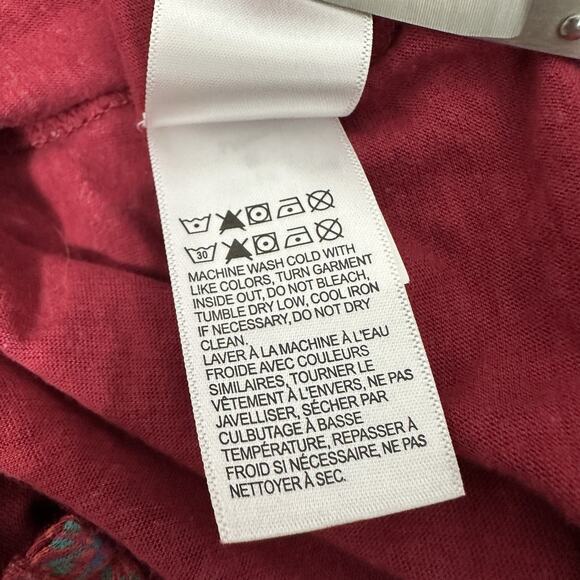 Lucky Brand Boho Top Women Large Red Paisley Slub Knit Split Back Tunic - Picture 10 of 11